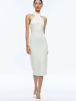 SUELLEN TWIST NECK HALTER MIDI DRESS