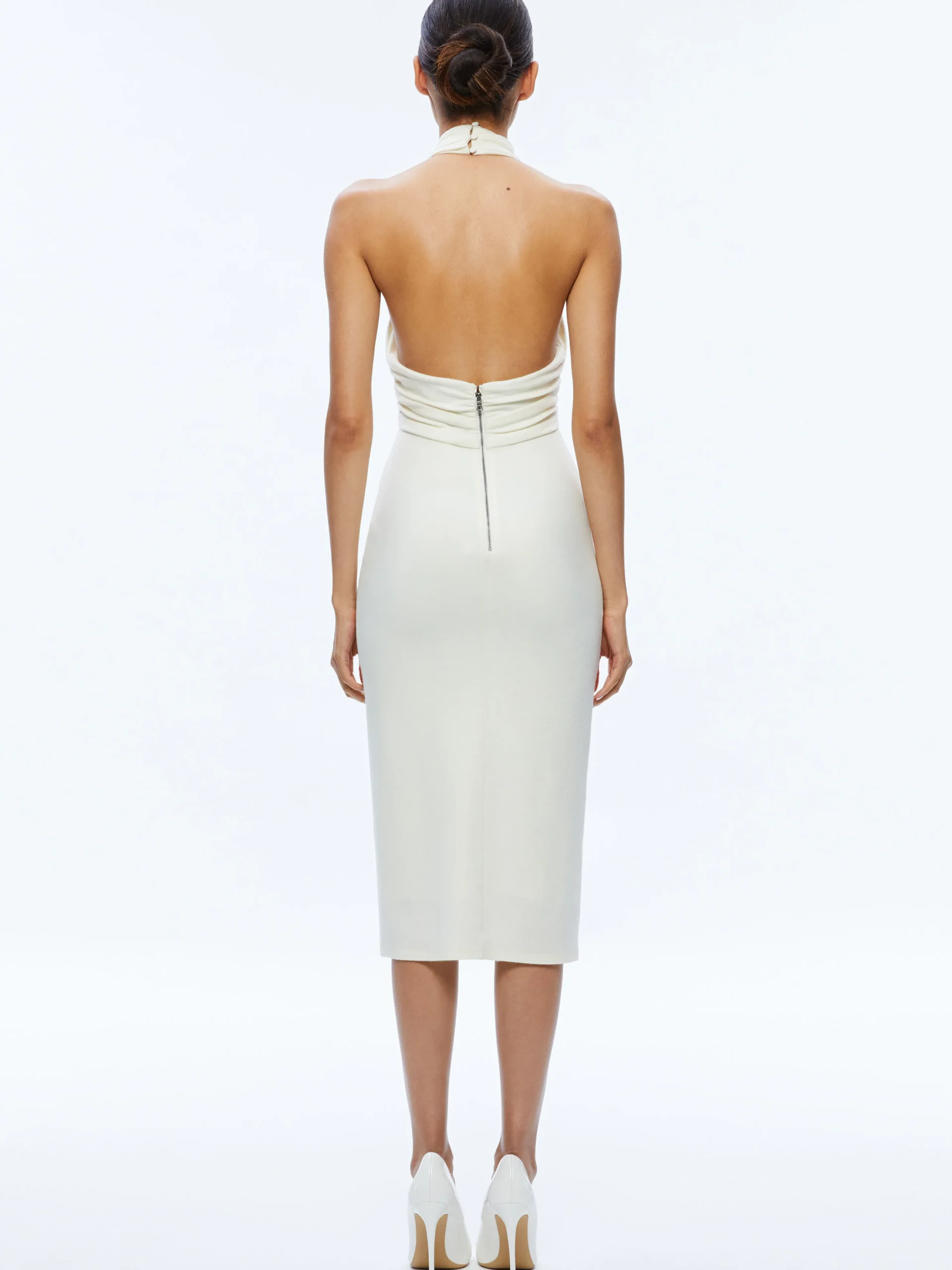 SUELLEN TWIST NECK HALTER MIDI DRESS