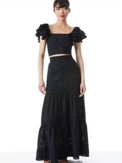 TAWNY EYELET SQUARE NECK RUFFLE CROP TOP