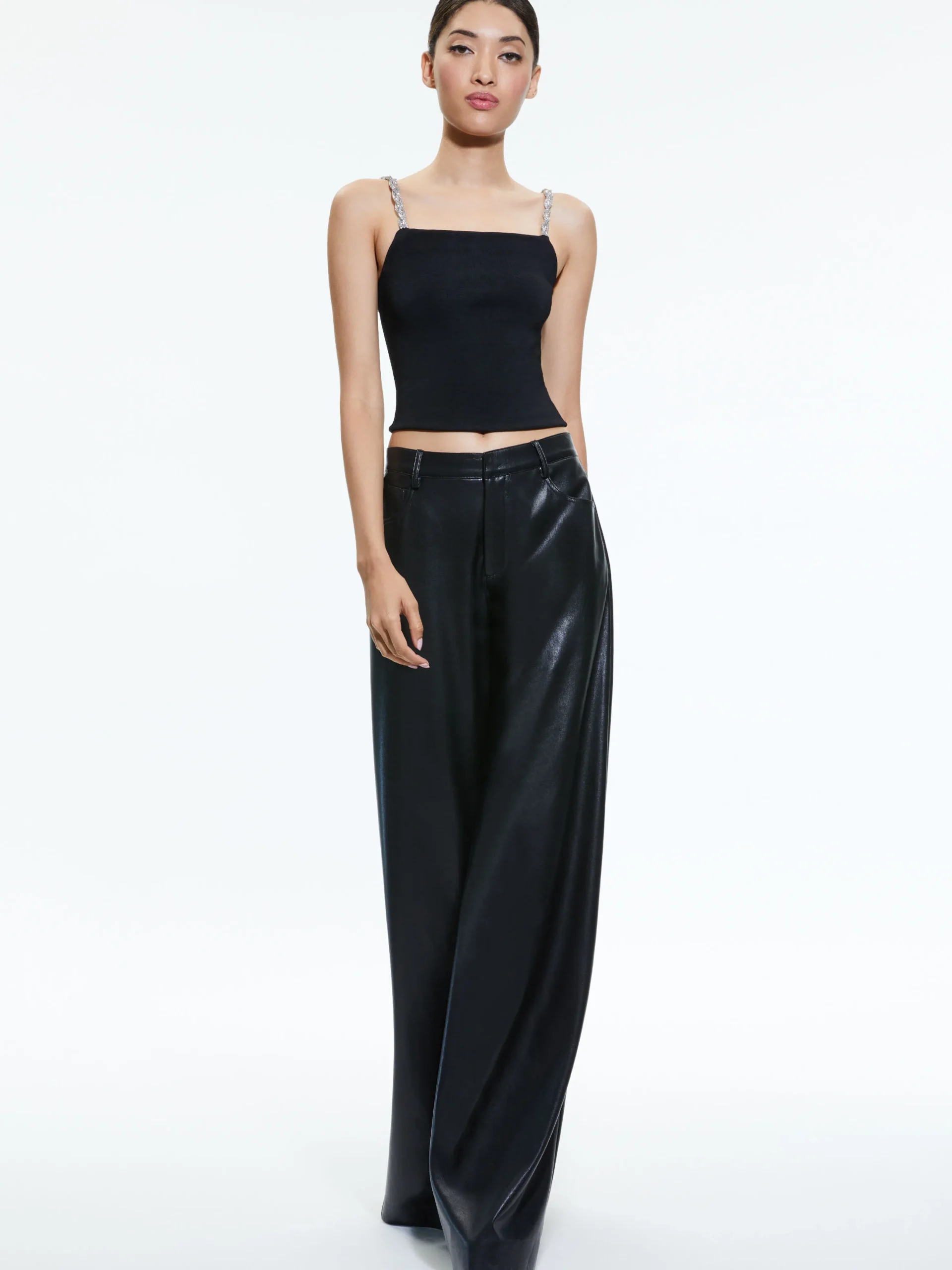 TRISH VEGAN LEATHER WIDE LEG PANT
