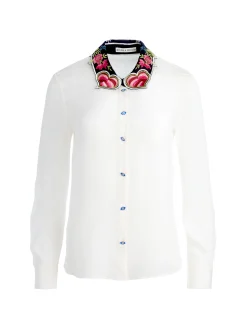 WILLA EMBROIDERED COLLAR PLACKET TOP
