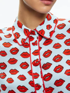 WILLA PLACKET TOP WITH PIPING