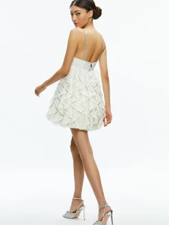 WILMARIE EMBELLISHED LACE RUFFLE MINI GOWN