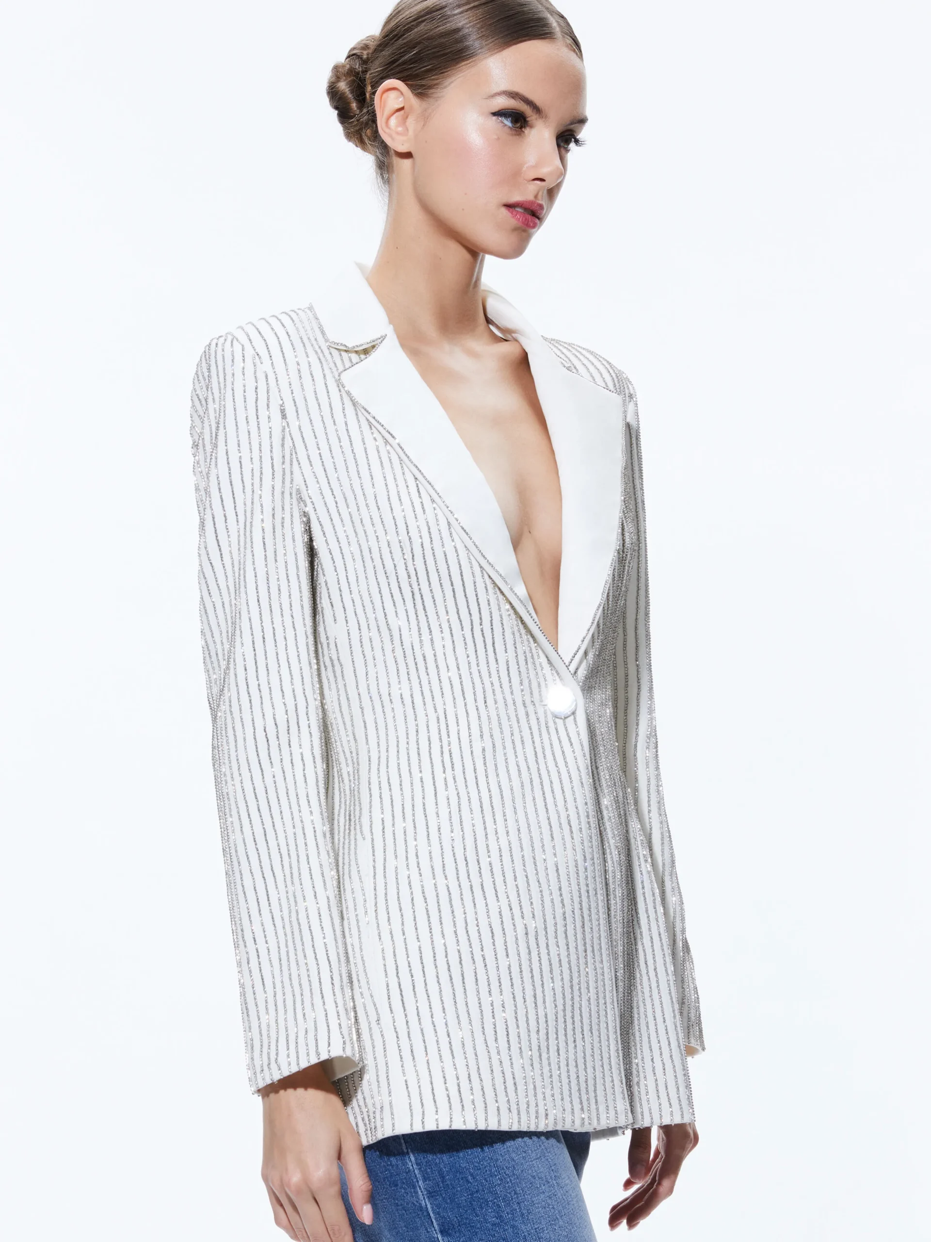YONA PINSTRIPE EMBELLISHED BLAZER