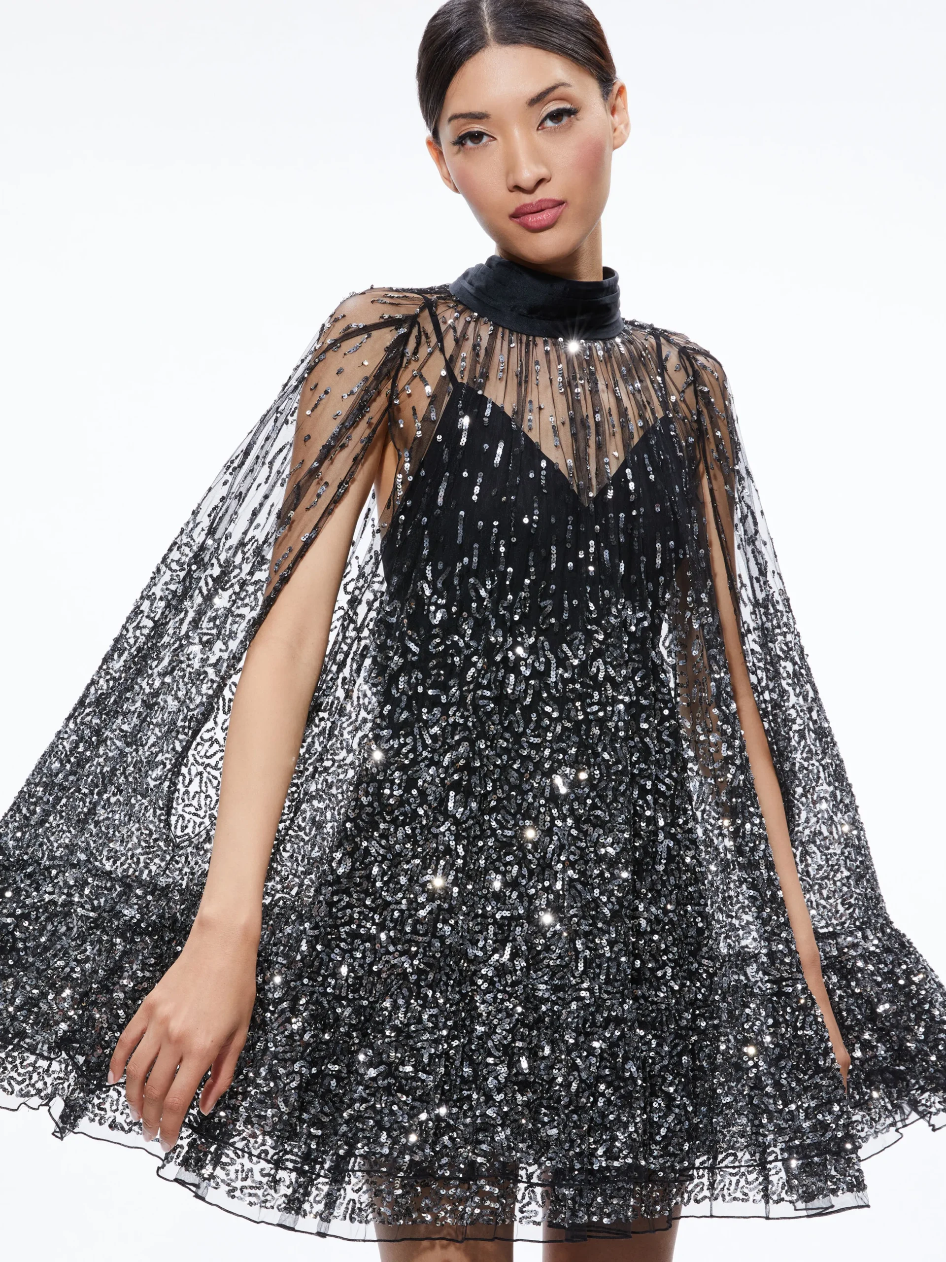 ZENON SEQUIN CAPE MINI DRESS